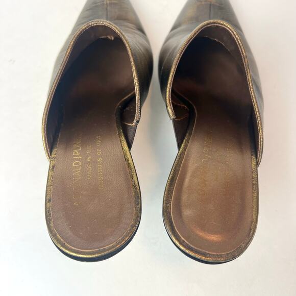 Donald J. Pliner Leather Kitten Heel Pointy Toe Mules Copper Sz 7 - Picture 9 of 12